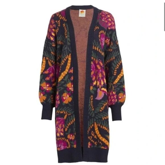 FARM Rio Sweaters - Farm Rio Brazil Wool-Blend Long Cardigan Sz M